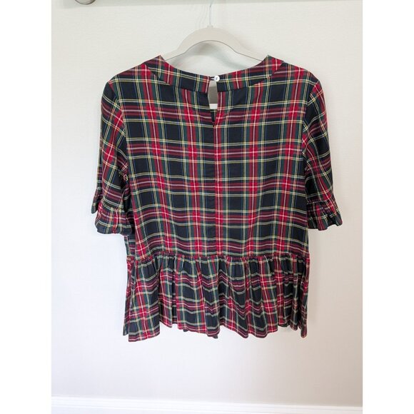 LaRoque Orginal Tartan Print Peplum Ruffle Short Sleeve Top Sz L Preppy Holiday - Picture 5 of 9